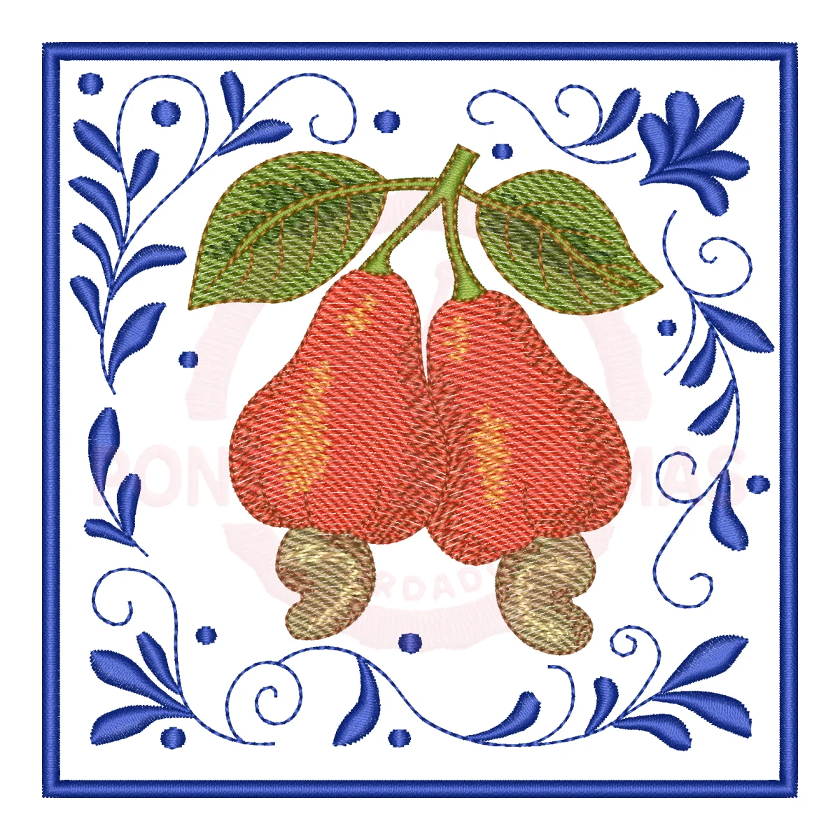 Matriz de Bordado Caju Tropical com Moldura Floral - Pontos Leves